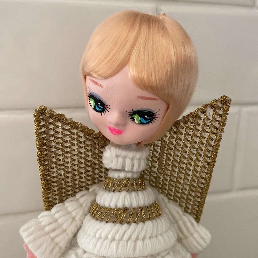 Midcentury needlepoint angel tree topper